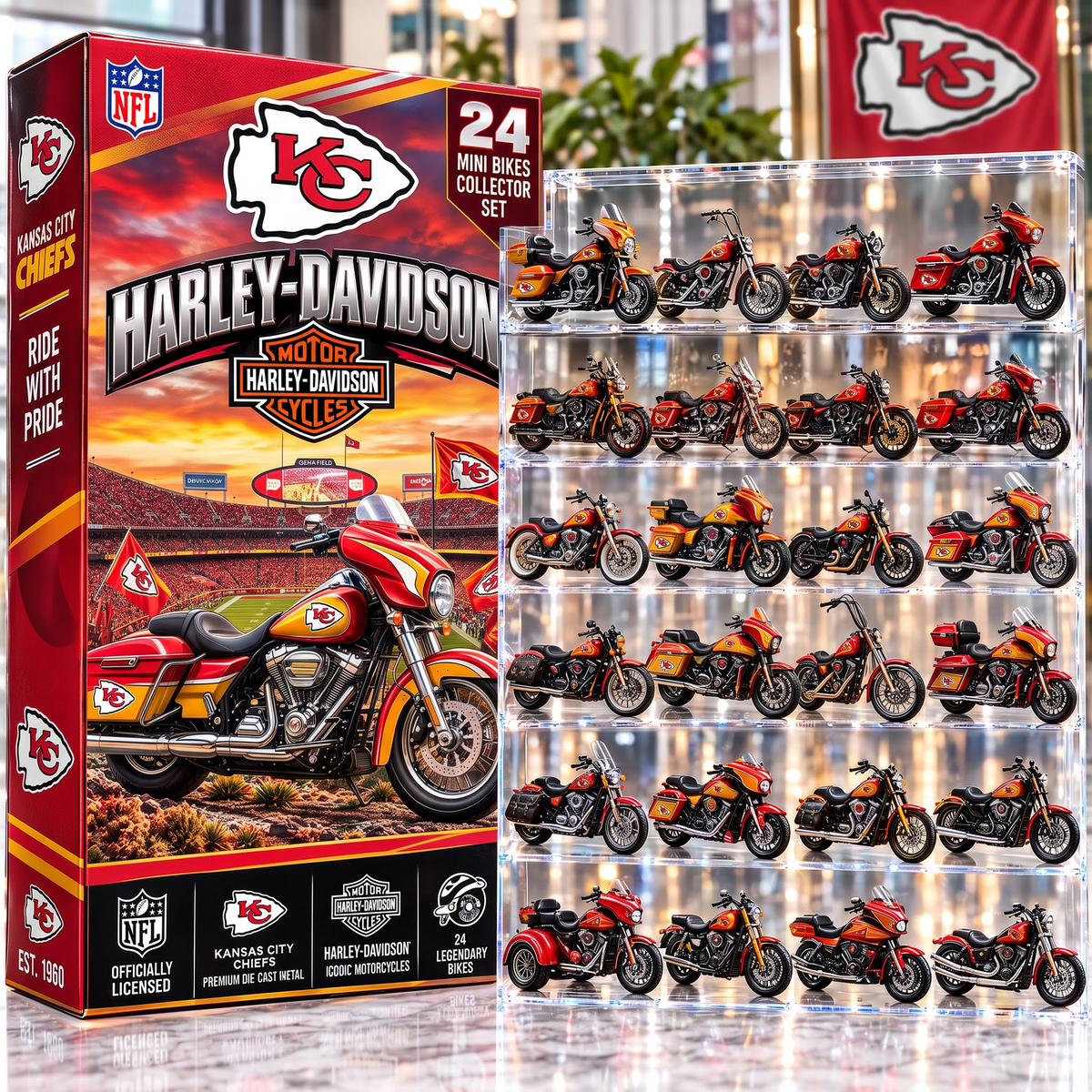 KC X NFL 24-Day Countdown Blink Box Cruiser Motorcycles Set
