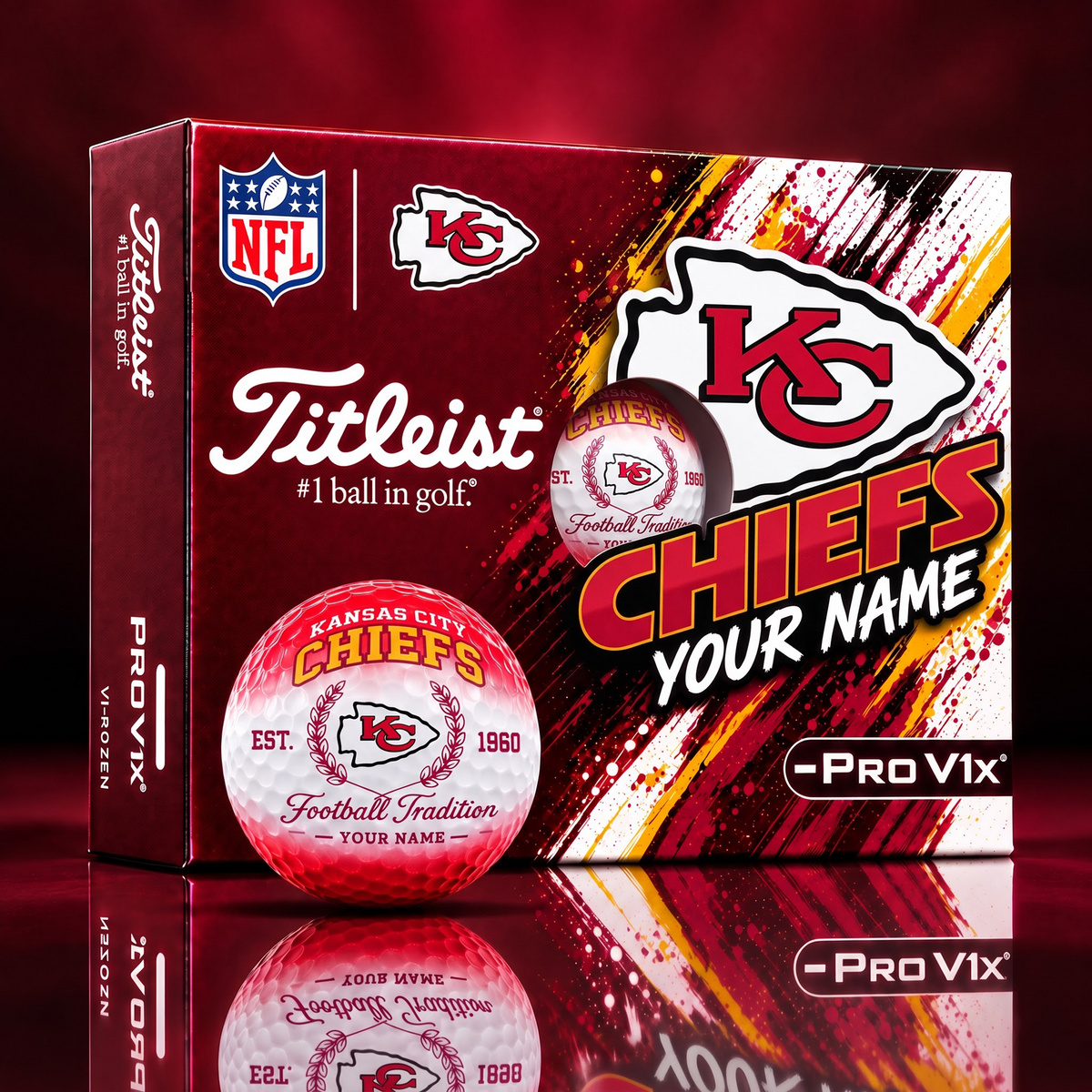KC X PERSONALIZED NFL MAKER-MADE TITLEIST PRO V1X GOLF BALLS