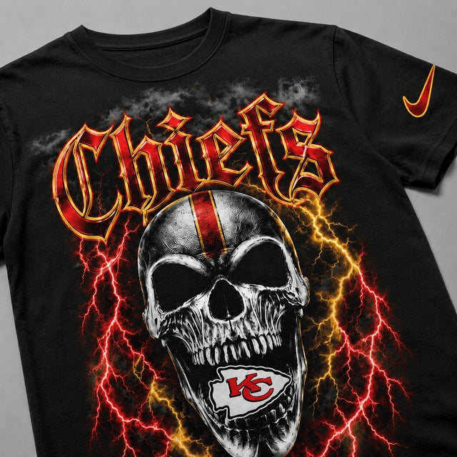 KCC Premium NFL Premium Skull Lightning Graphic T-Shirt