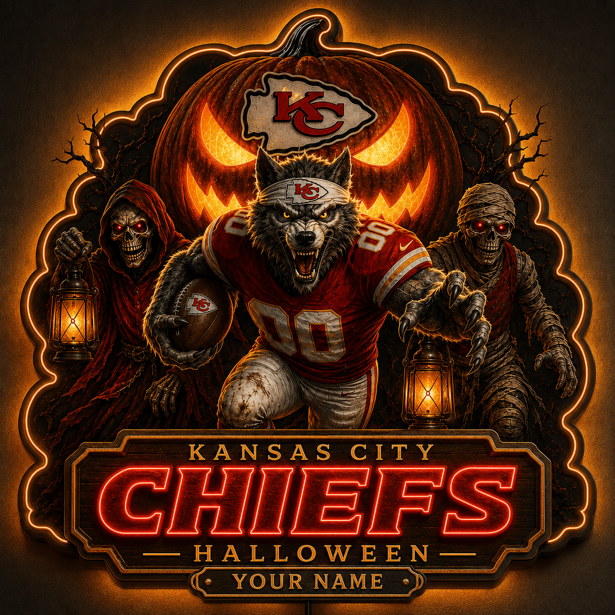 KCC x NFL Halloween Personalized Acrylic Wall Led Sign Colorful Colors Gifts For Fan