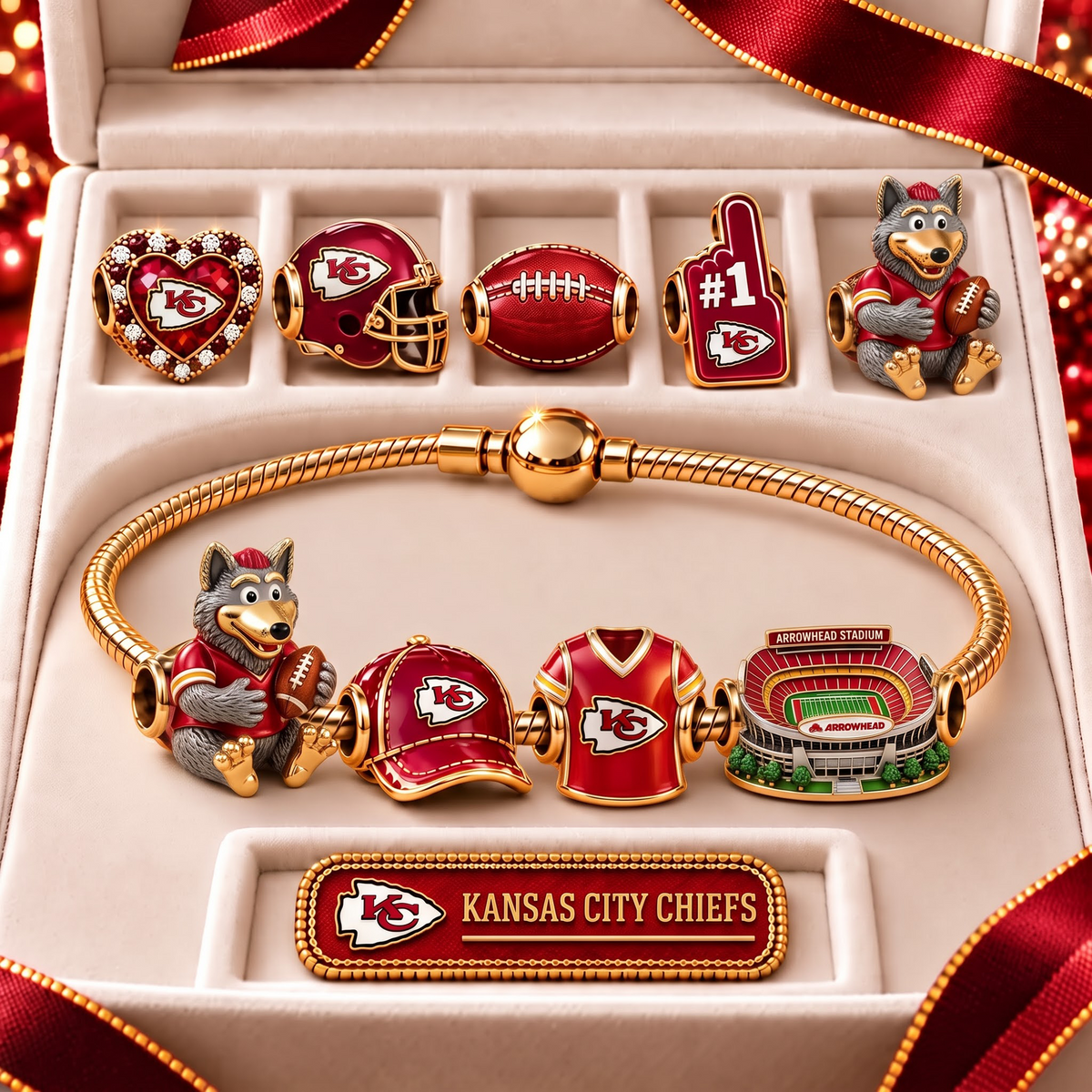 KCC x Premium NFL Fan Charm Bracelet - Pandora Style Sports Charm Set