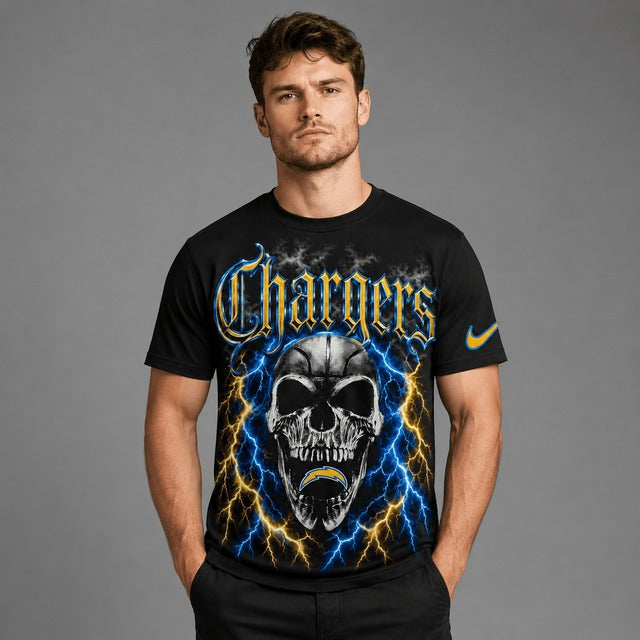 LAC Premium NFL Premium Skull Lightning Graphic T-Shirt