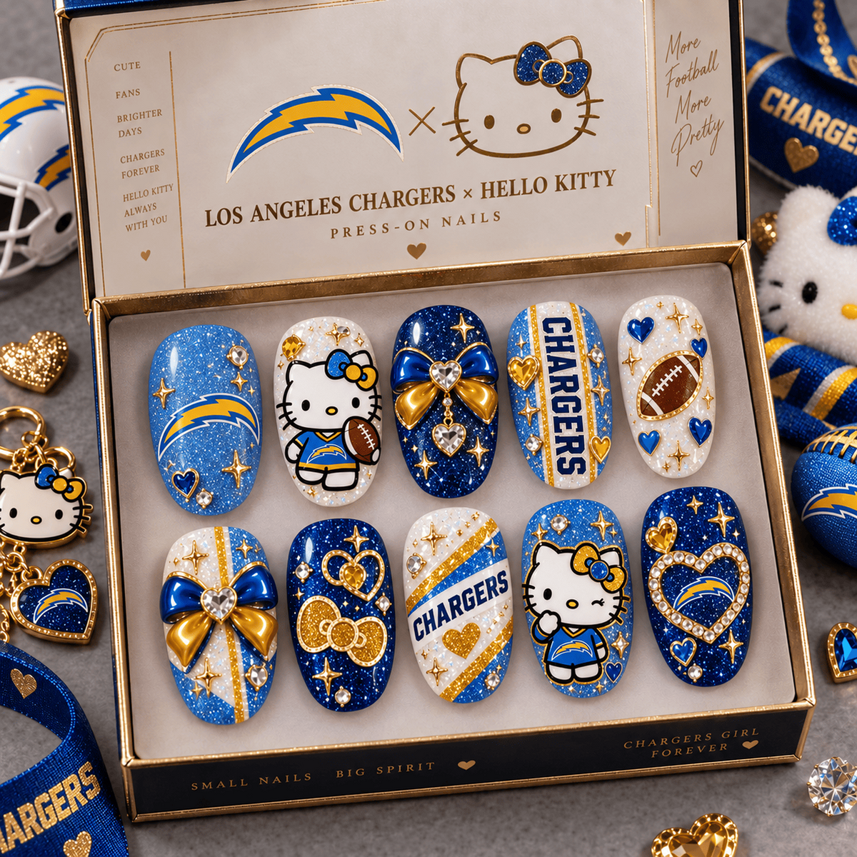 LAC X Premium NFL Hello Kitty Bow Glam Press-On Nails Football Fan