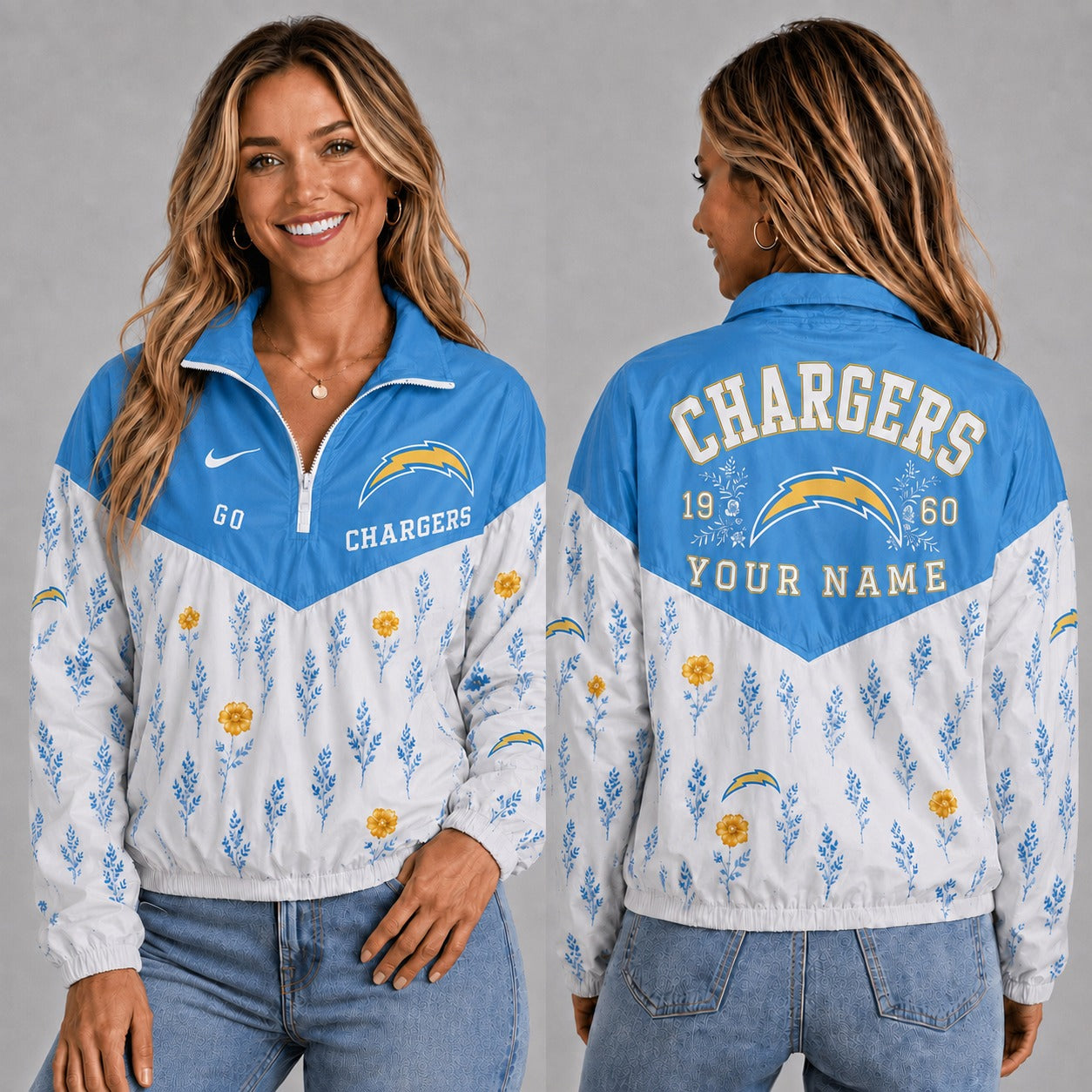 LAC x NFL Personalized Women Quarter Zip Jacket
