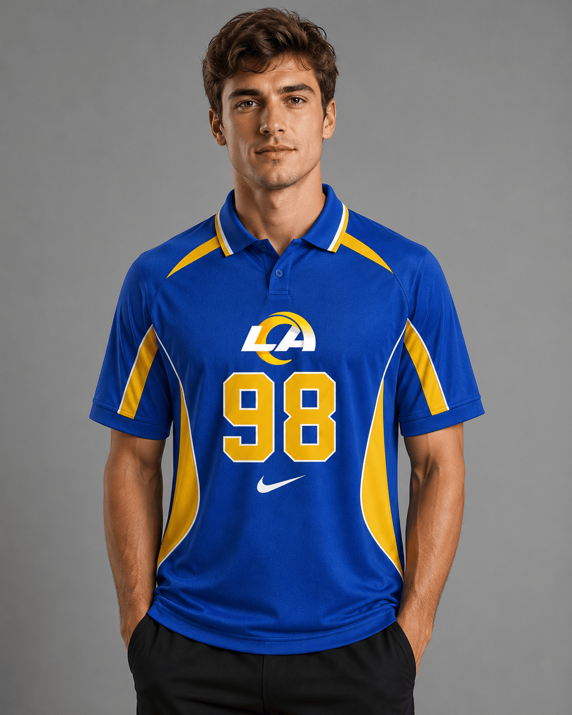 LAR Premium NFL Custom Number Sports Style Polo Shirt