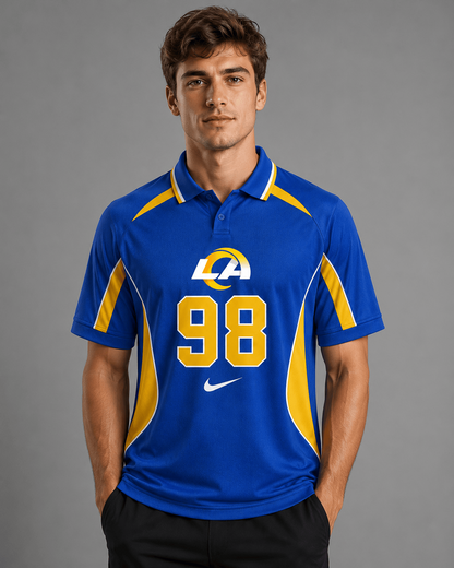 LAR Premium NFL Custom Number Sports Style Polo Shirt