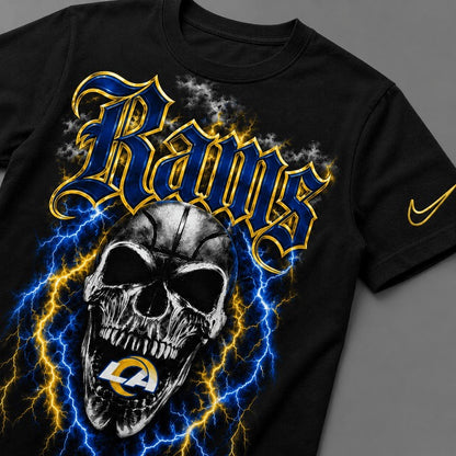LAR Premium NFL Premium Skull Lightning Graphic T-Shirt