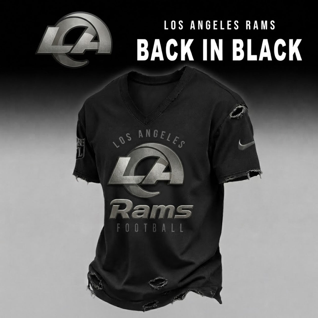 LAR x NFL Back In Black V-neck Shirt 290626