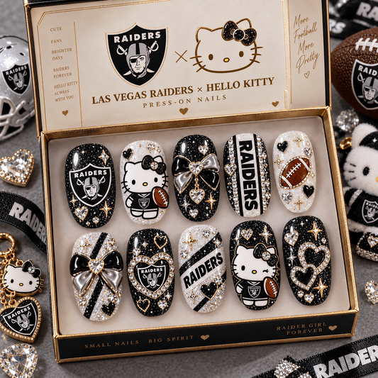 LV X Premium NFL Hello Kitty Bow Glam Press-On Nails Football Fan