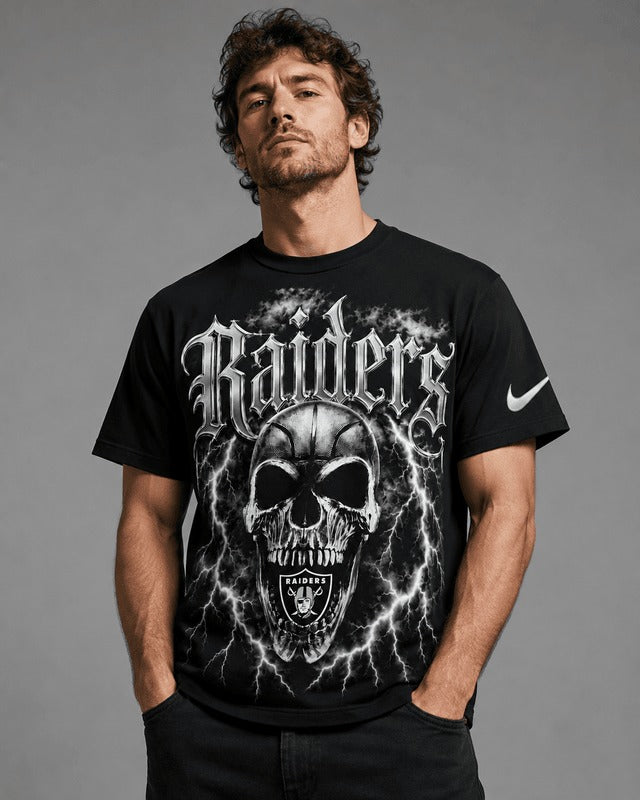 LVR Premium NFL Premium Skull Lightning Graphic T-Shirt