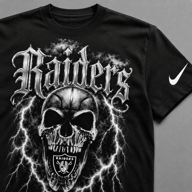 LVR Premium NFL Premium Skull Lightning Graphic T-Shirt