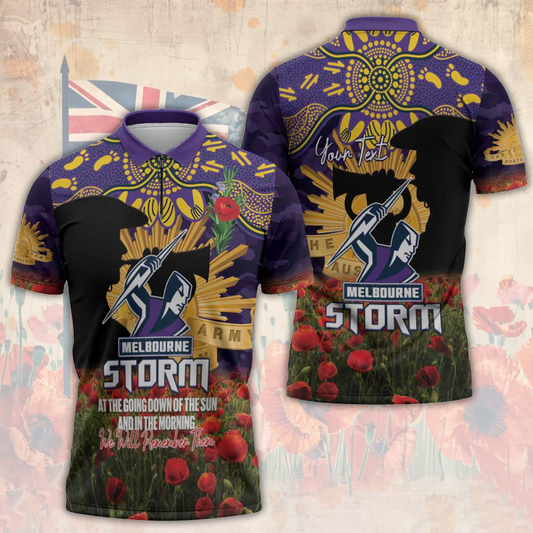 MEL x NRL Rugby ANZAC Day Zipper Polo Shirt Last Post Poppy We Will Remember Them LT14 DatND DVT