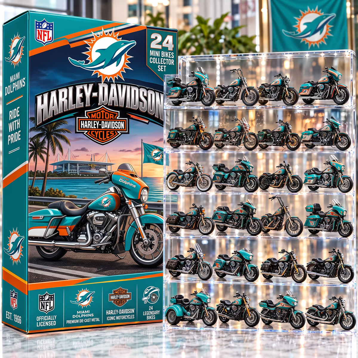 MIA X NFL 24-Day Countdown Blink Box Cruiser Motorcycles Set