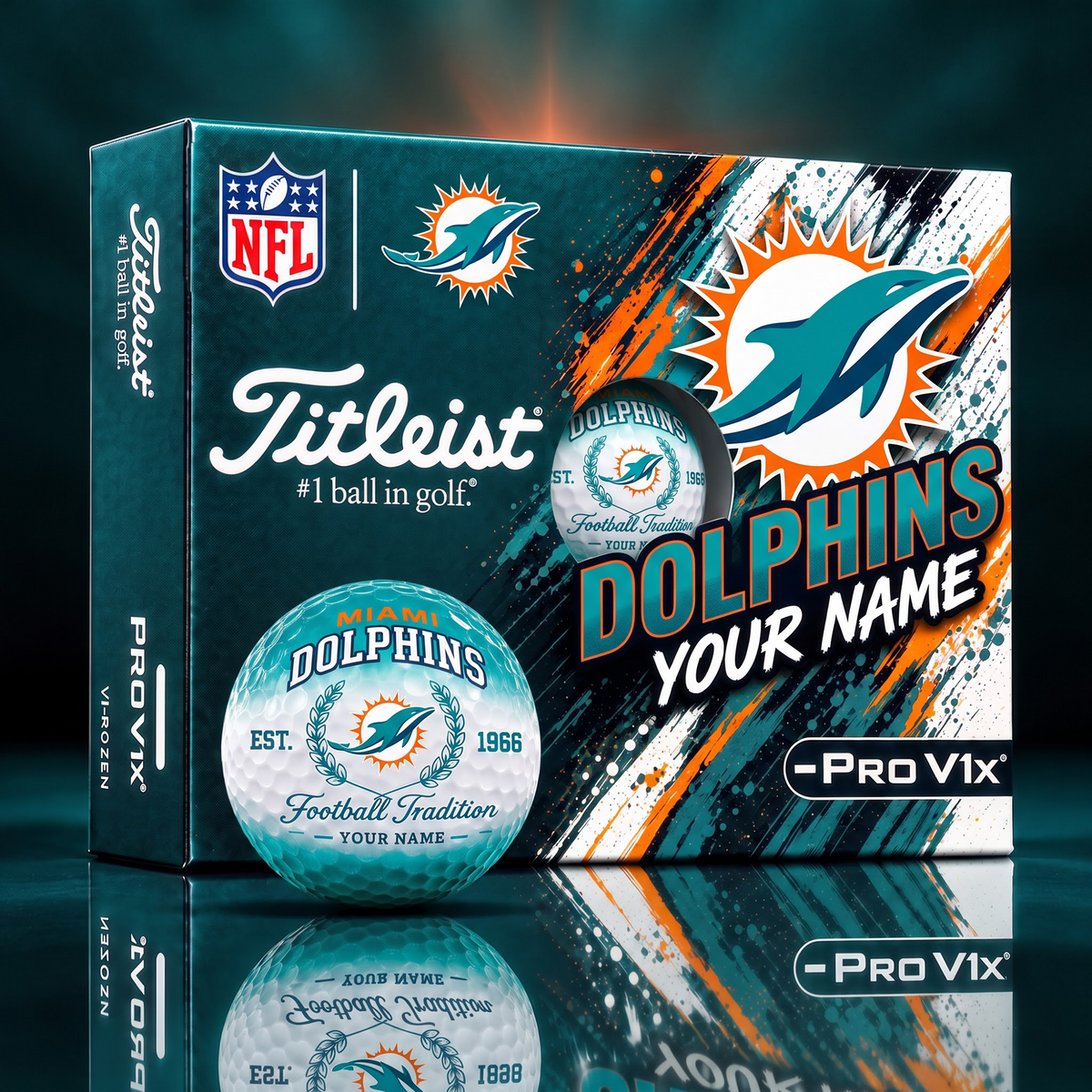 MIA X PERSONALIZED NFL MAKER-MADE TITLEIST PRO V1X GOLF BALLS