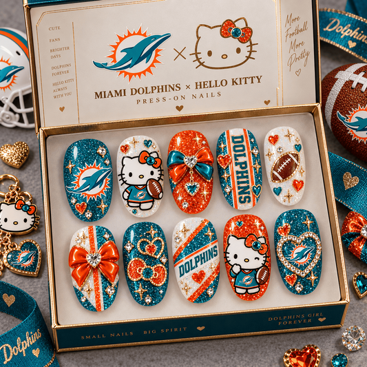 MIA X Premium NFL Hello Kitty Bow Glam Press-On Nails Football Fan