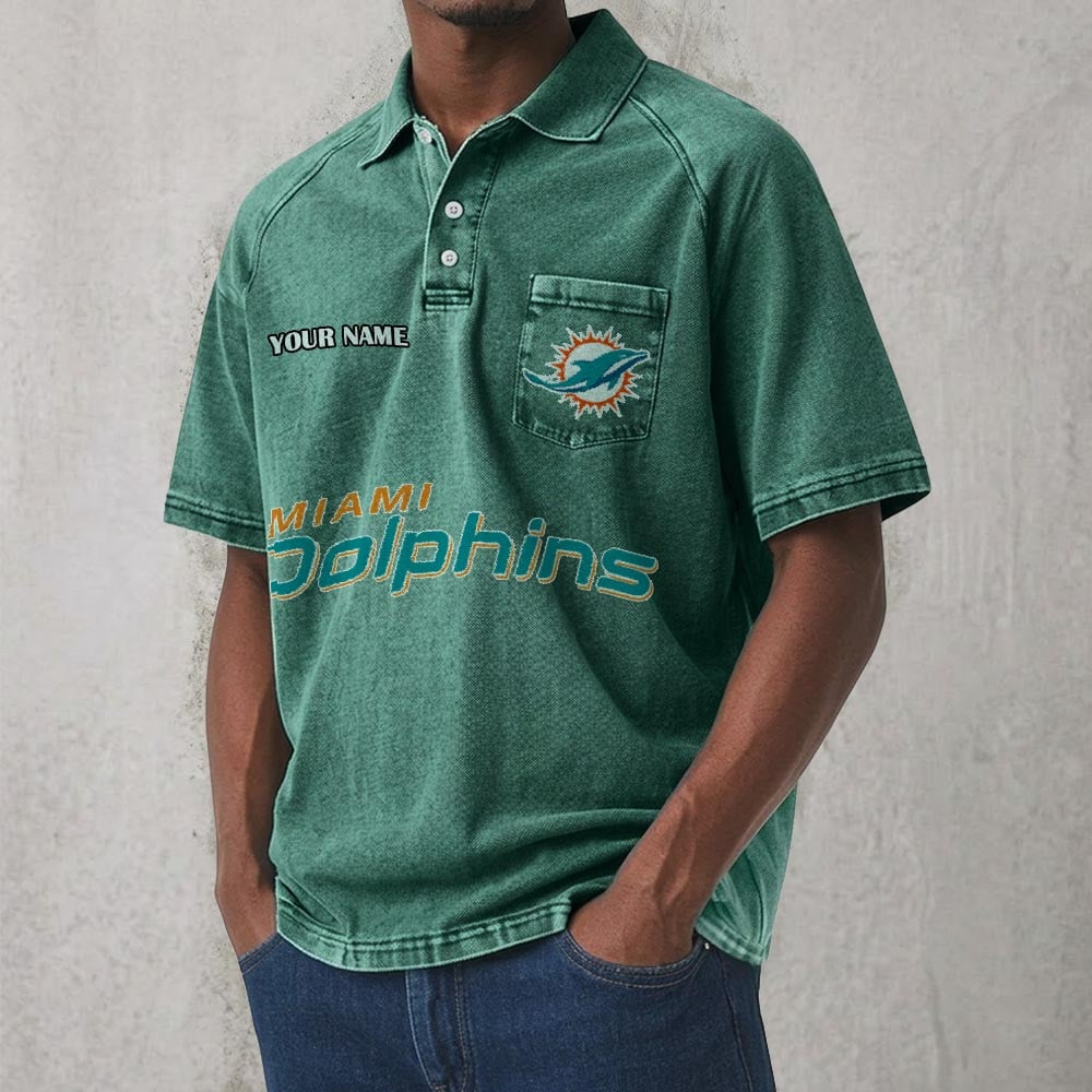 MIA x NFL Men's Distressed Turn-Down Collar Polo DATND TANTD 250526
