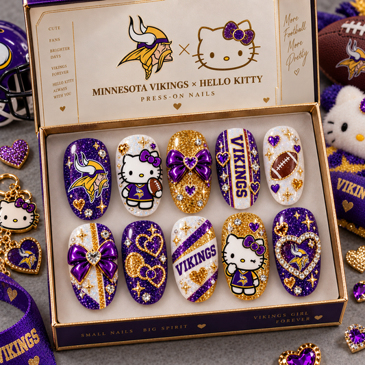 MIN X Premium NFL Hello Kitty Bow Glam Press-On Nails Football Fan