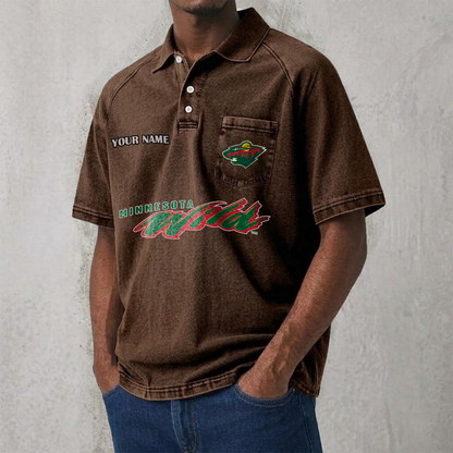 MIN x NHL Men's Distressed Turn-Down Collar Polo DATND TANTD 250526