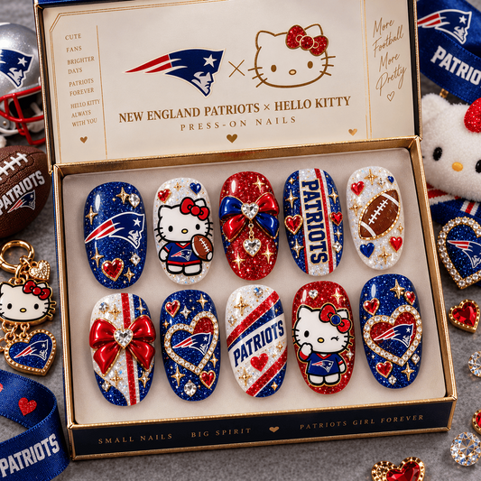 NE X Premium NFL Hello Kitty Bow Glam Press-On Nails Football Fan