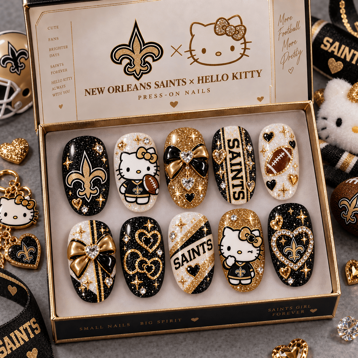 NO X Premium NFL Hello Kitty Bow Glam Press-On Nails Football Fan