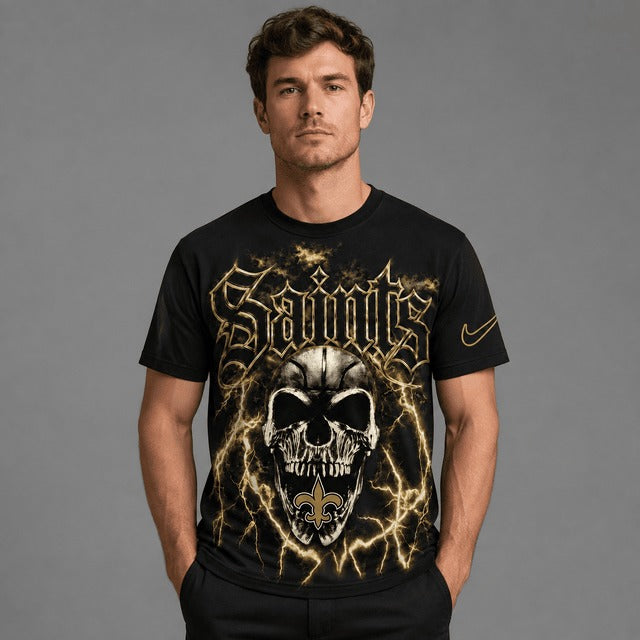NOS Premium NFL Premium Skull Lightning Graphic T-Shirt