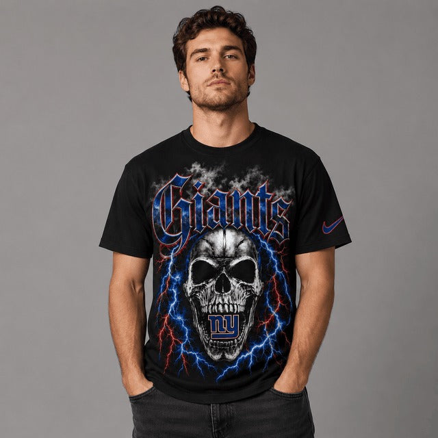 NYG Premium NFL Premium Skull Lightning Graphic T-Shirt