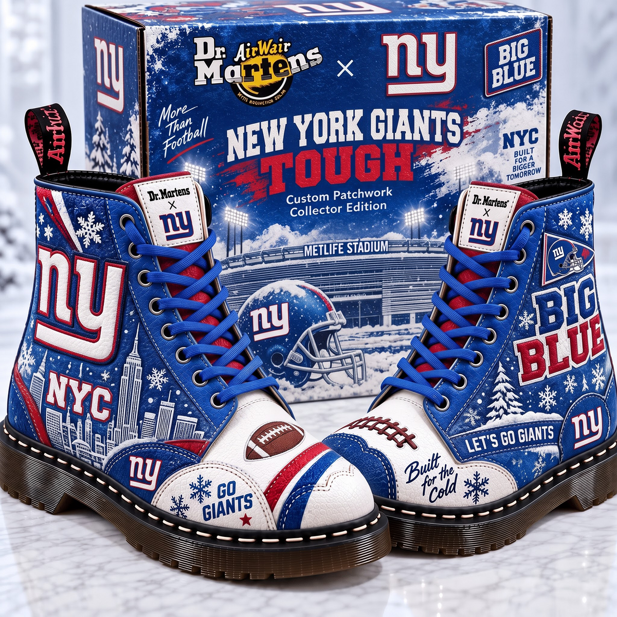 NYG X Premium NFL Leather Lace-Up Boots