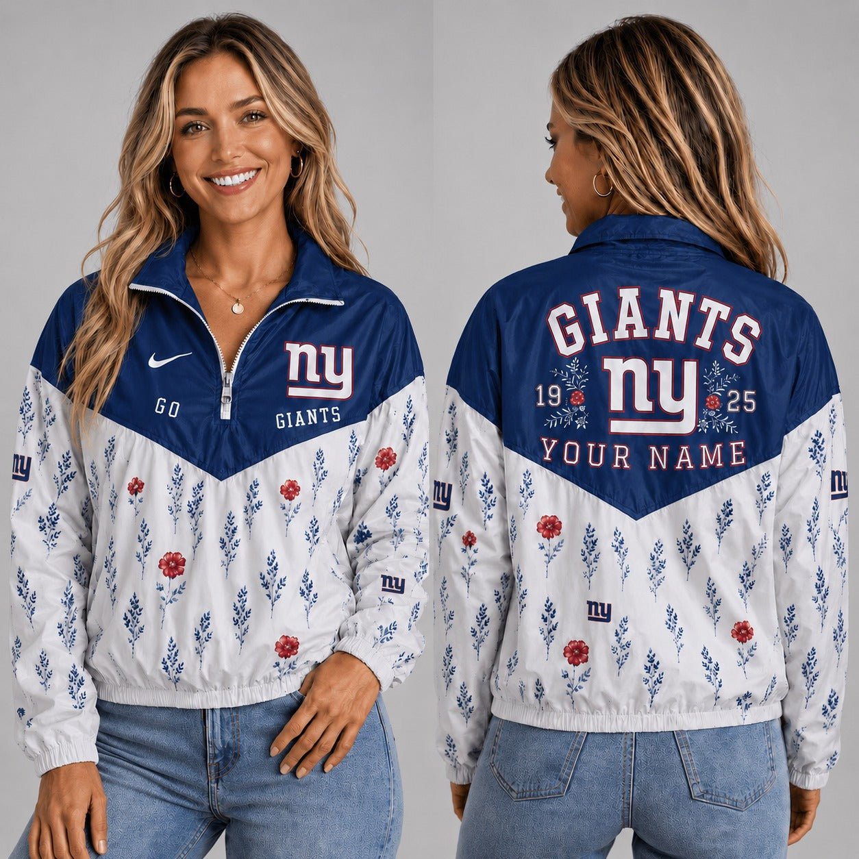 NYG x NFL Personalized Women Quarter Zip Jacket