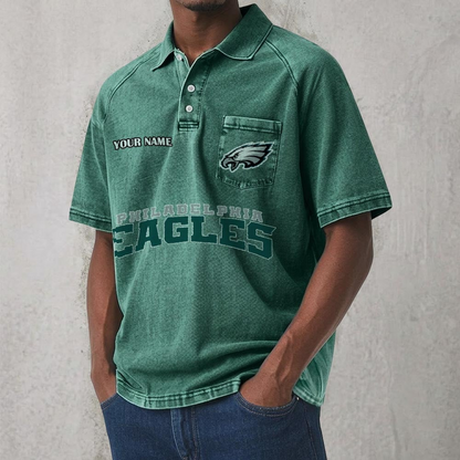 PHI x NFL Men's Distressed Turn-Down Collar Polo DATND TANTD 250526