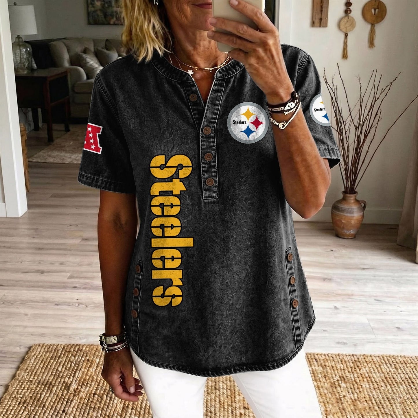 PIT x NFL Women’???s Denim Casual Tops DATND LBN 190526