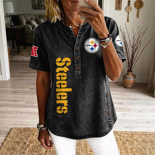 PIT x NFL Women’???s Denim Casual Tops DATND LBN 190526