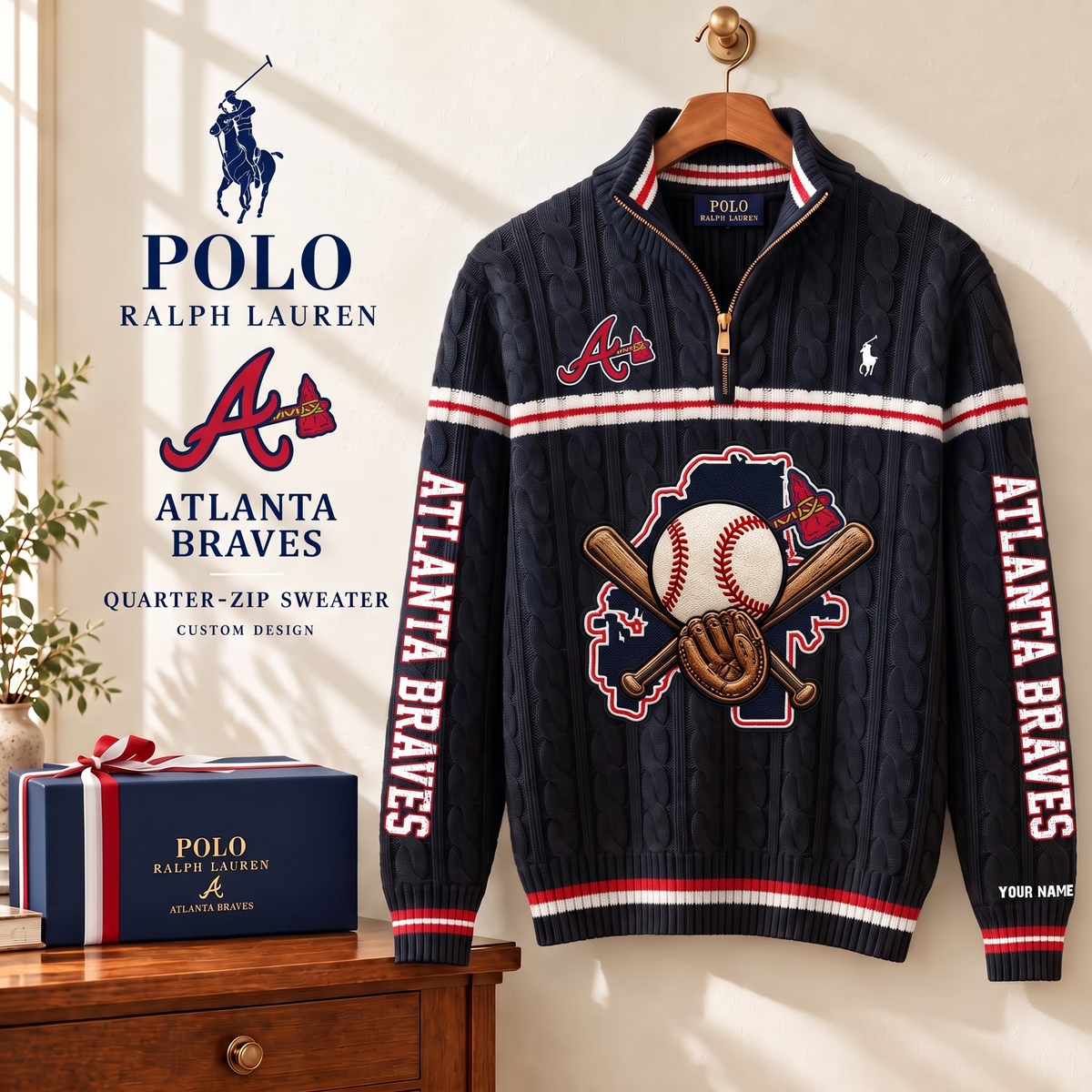 PREMIUM MLB X AB EXCLUSIVE  POLO RALPH LAUREN QUATER-ZIP SWEATER SHIRT LIMITED EDITION V3