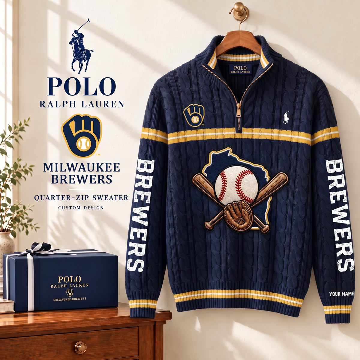 PREMIUM MLB X BL EXCLUSIVE  POLO RALPH LAUREN QUATER-ZIP SWEATER SHIRT LIMITED EDITION V3