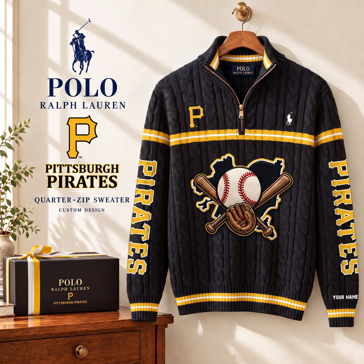 PREMIUM MLB X PIT EXCLUSIVE  POLO RALPH LAUREN QUATER-ZIP SWEATER SHIRT LIMITED EDITION V3