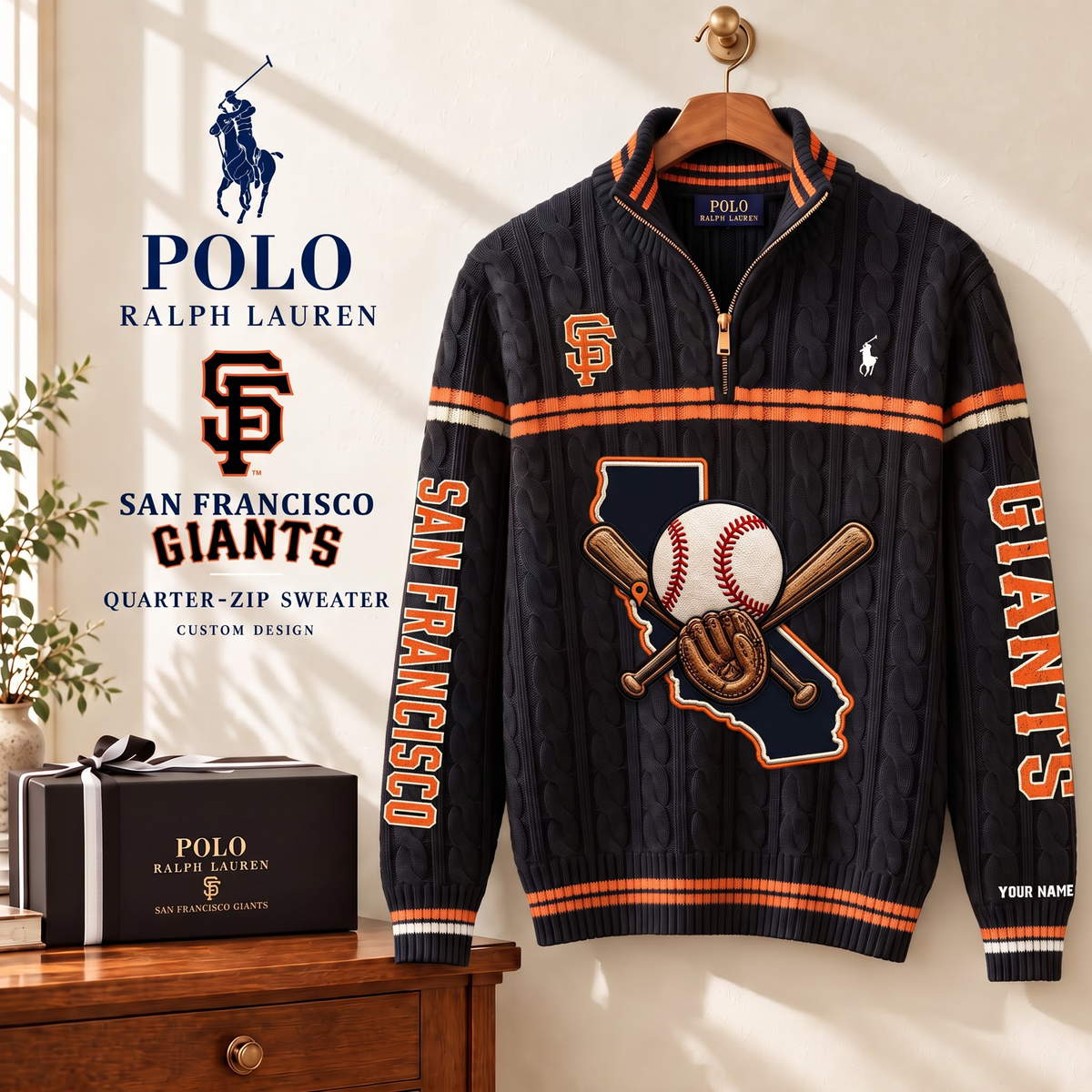 PREMIUM MLB X SFG EXCLUSIVE  POLO RALPH LAUREN QUATER-ZIP SWEATER SHIRT LIMITED EDITION V3