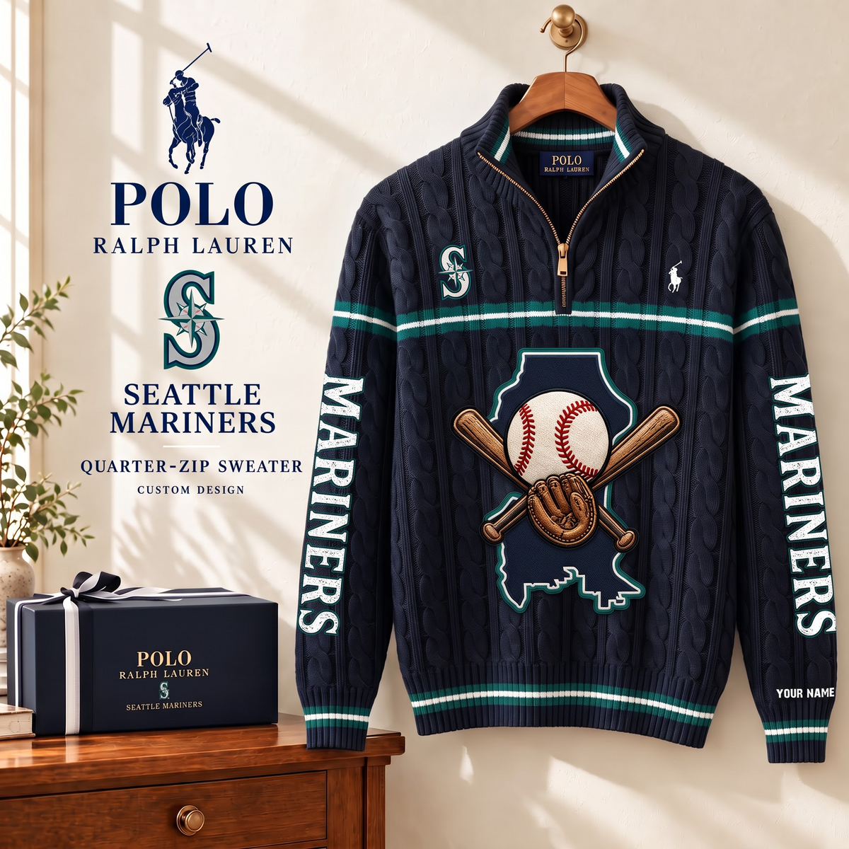 PREMIUM MLB X SM EXCLUSIVE  POLO RALPH LAUREN QUATER-ZIP SWEATER SHIRT LIMITED EDITION V3