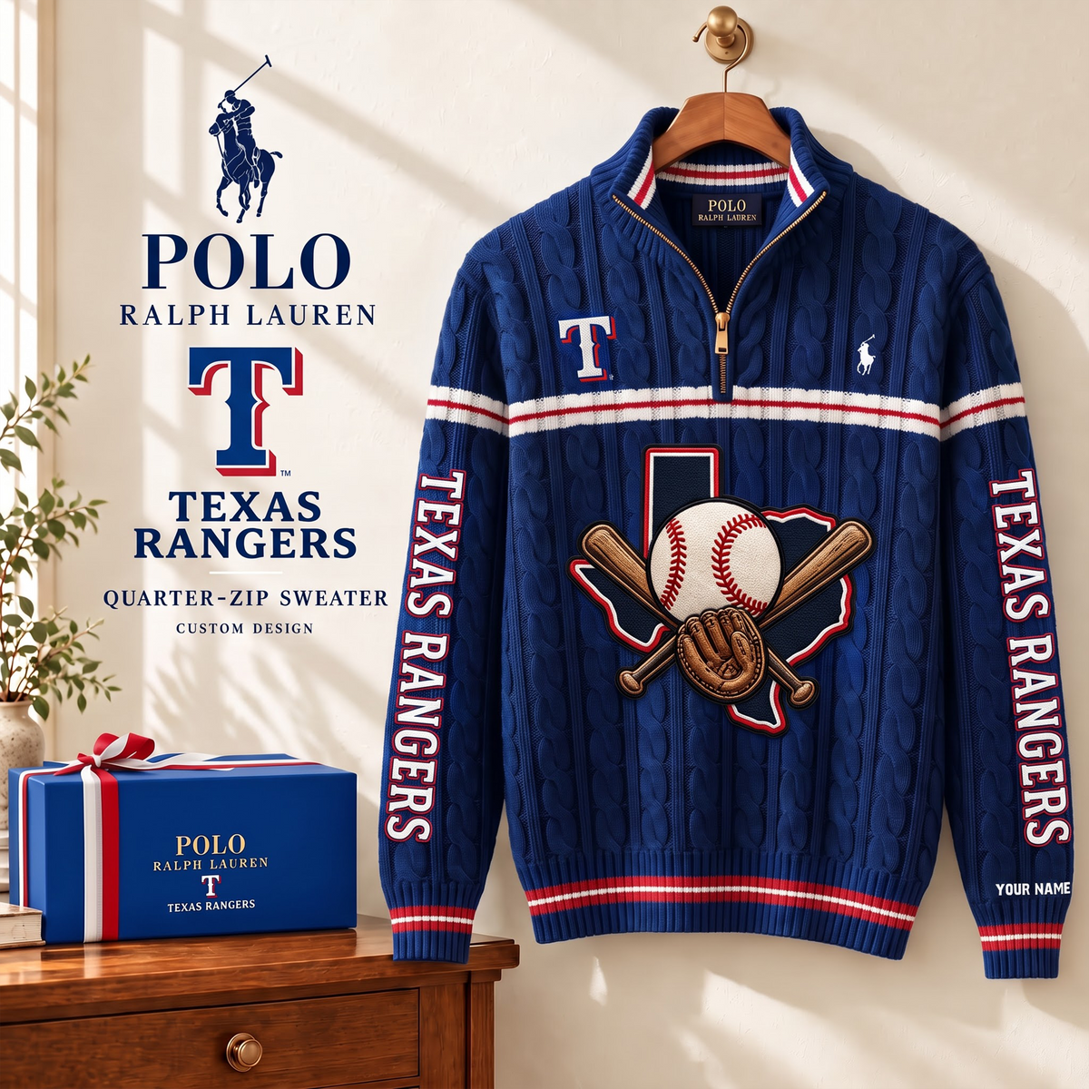PREMIUM MLB X TR EXCLUSIVE  POLO RALPH LAUREN QUATER-ZIP SWEATER SHIRT LIMITED EDITION V3