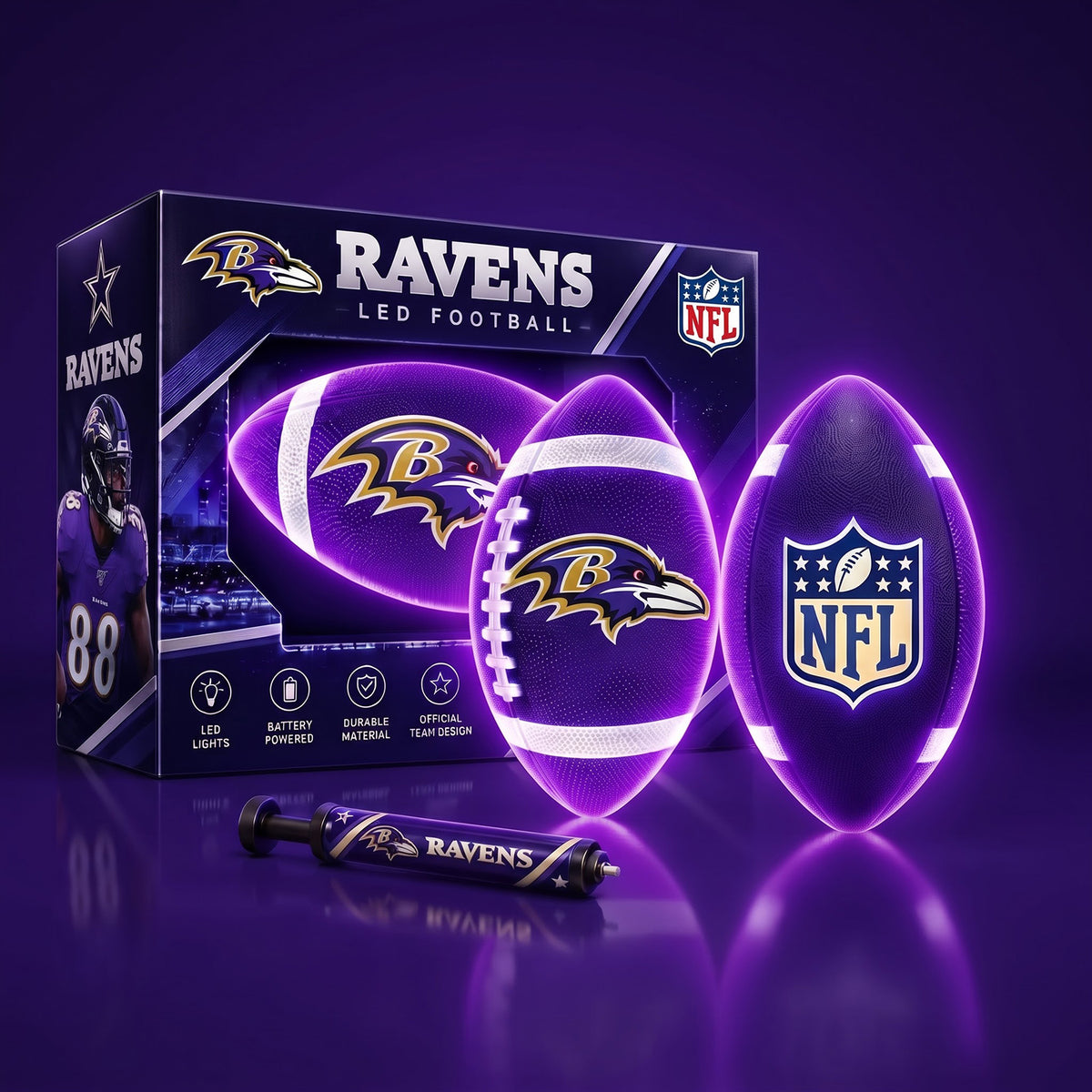 PREMIUM NFL X BAL EXCLUSIVE PERSONLIZED 3D LIGHT-UP LED FOOTBALL GIFT FOR FAN LIMITED EDITION