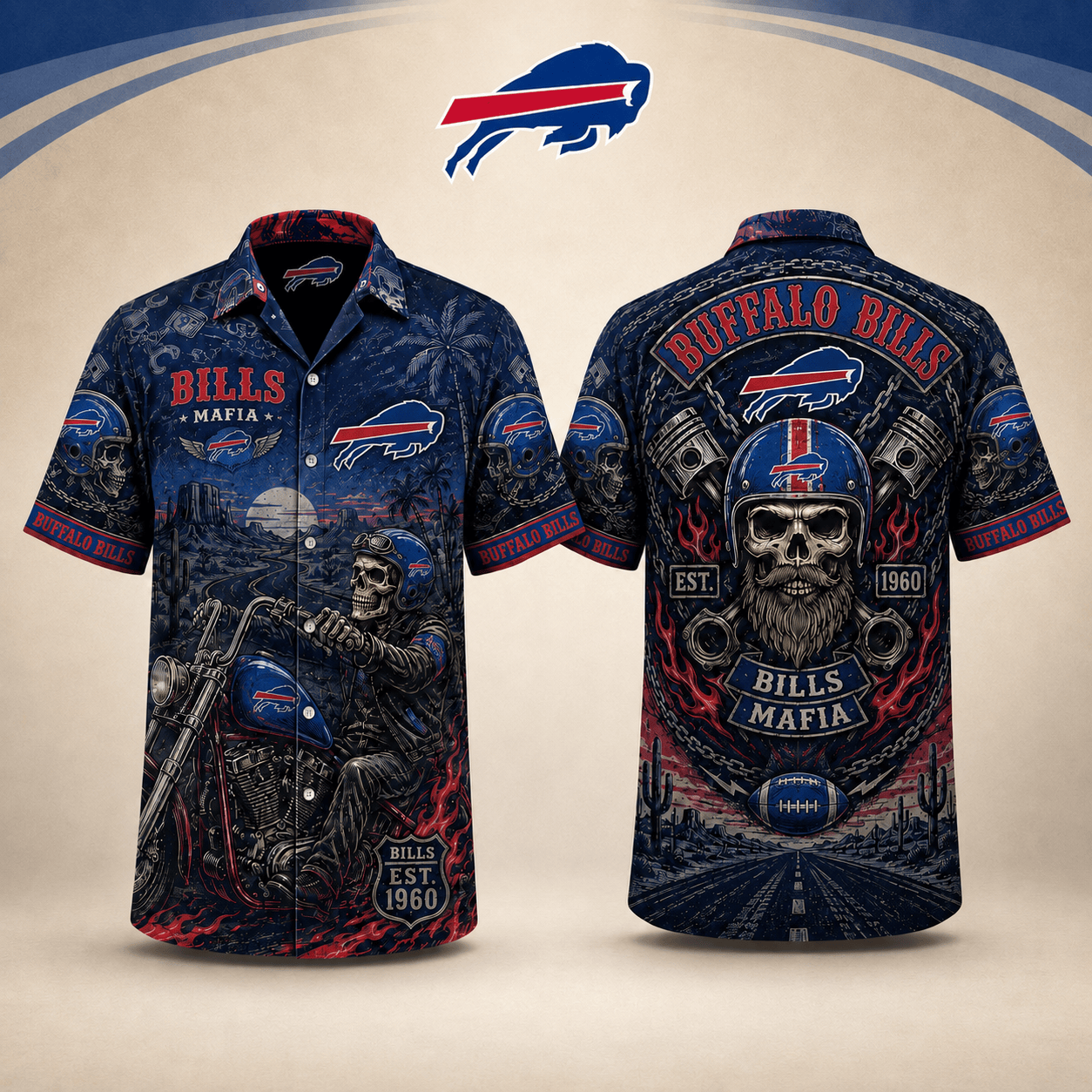 PREMIUM NFL X BB EXCLUSIVE Biker Skull Hawaiian Shirt Limited Edition