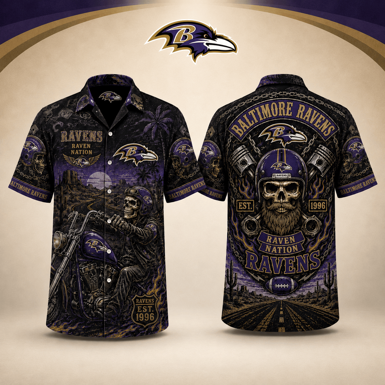 PREMIUM NFL X BR EXCLUSIVE Biker Skull Hawaiian Shirt Limited Edition