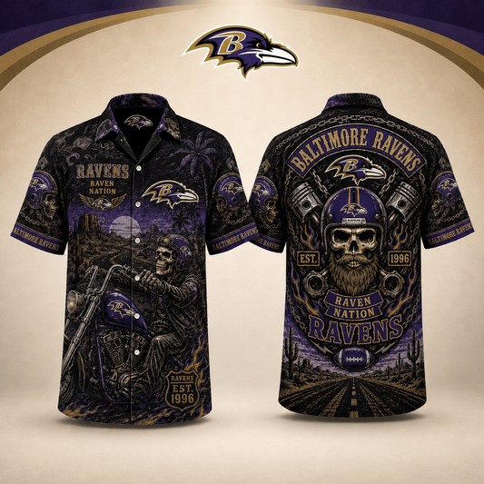 PREMIUM NFL X BR EXCLUSIVE Biker Skull Hawaiian Shirt Limited Edition