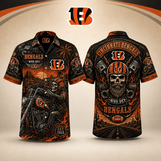 PREMIUM NFL X CIN EXCLUSIVE Biker Skull Hawaiian Shirt Limited Edition