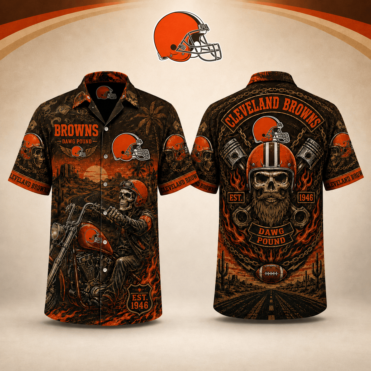 PREMIUM NFL X CLE EXCLUSIVE Biker Skull Hawaiian Shirt Limited Edition