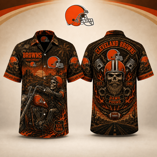 PREMIUM NFL X CLE EXCLUSIVE Biker Skull Hawaiian Shirt Limited Edition