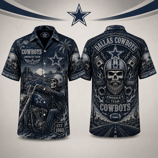 PREMIUM NFL X DC EXCLUSIVE Biker Skull Hawaiian Shirt Limited Edition