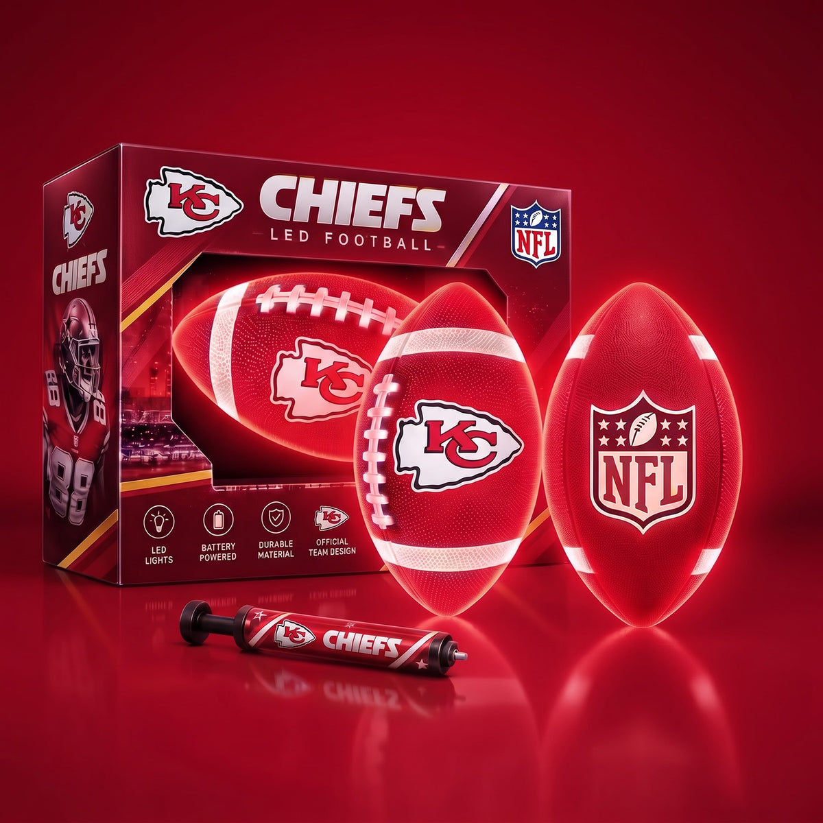 PREMIUM NFL X KC EXCLUSIVE PERSONLIZED 3D LIGHT-UP LED FOOTBALL GIFT FOR FAN LIMITED EDITION