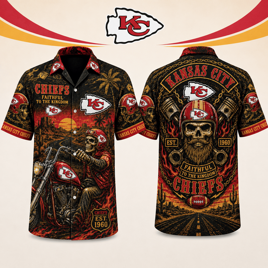 PREMIUM NFL X KCC EXCLUSIVE Biker Skull Hawaiian Shirt Limited Edition