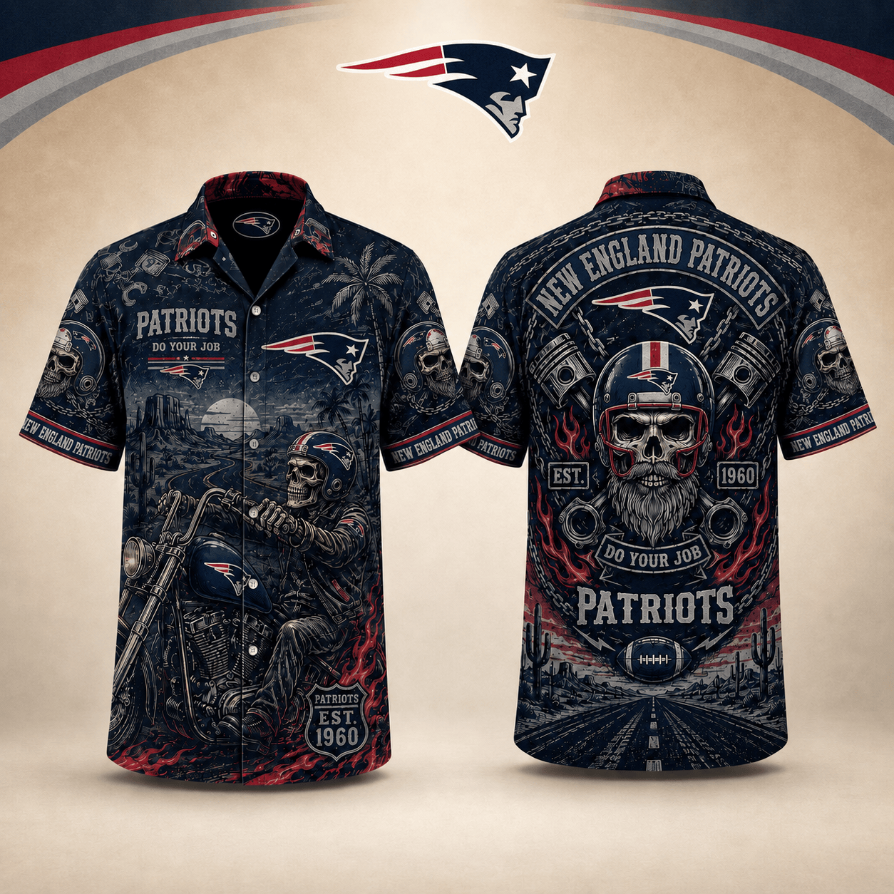 PREMIUM NFL X NEP EXCLUSIVE Biker Skull Hawaiian Shirt Limited Edition