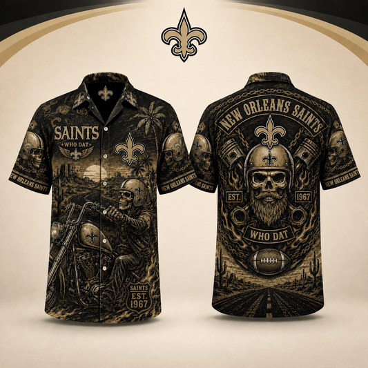PREMIUM NFL X NOS EXCLUSIVE Biker Skull Hawaiian Shirt Limited Edition