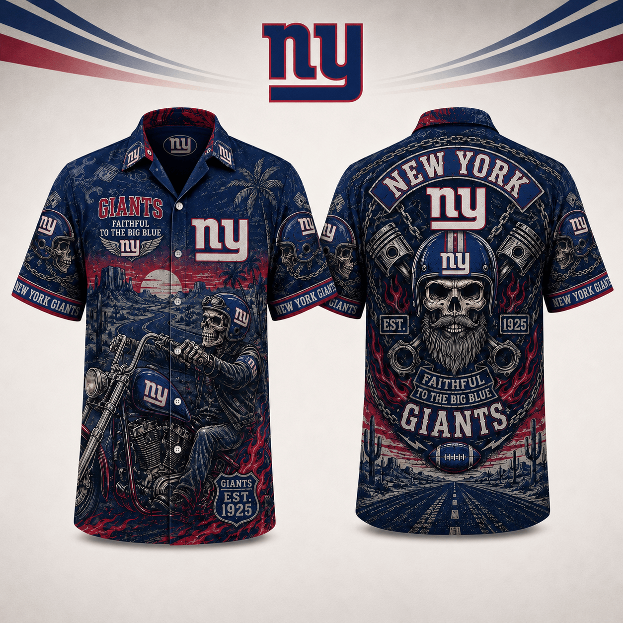 PREMIUM NFL X NYG EXCLUSIVE Biker Skull Hawaiian Shirt Limited Edition